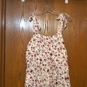 Zara white pink floral cotton overall/coverall/jumpsuit